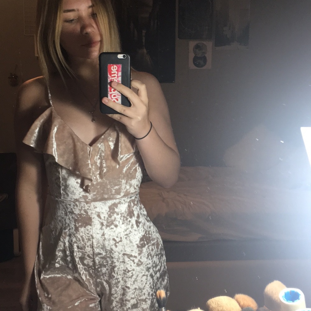 Light pink velvet romper